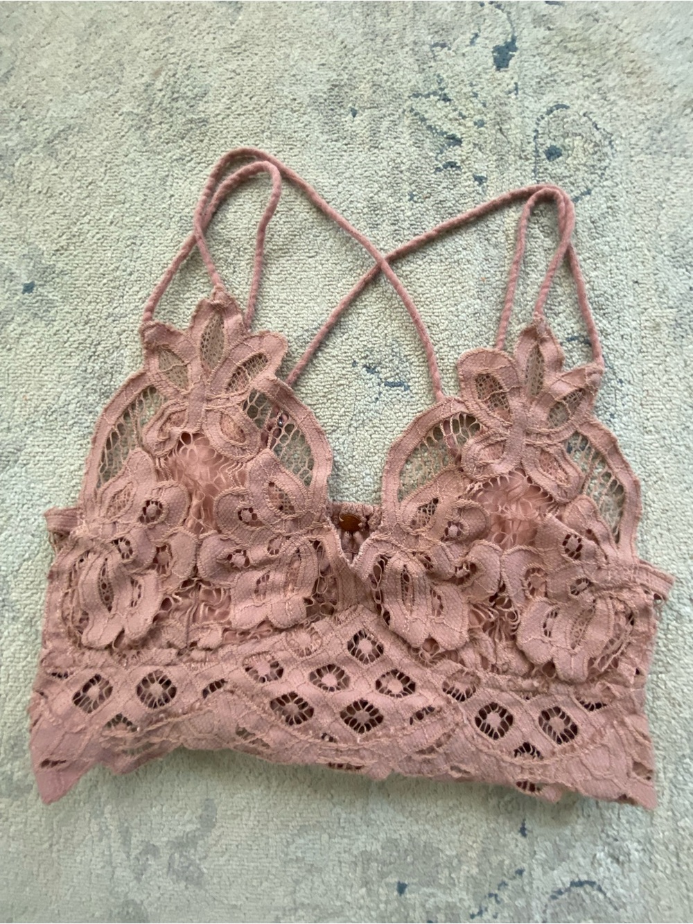 Free People Adella Bralette Small Rosy Nude Blush Pink Lace Crop Top